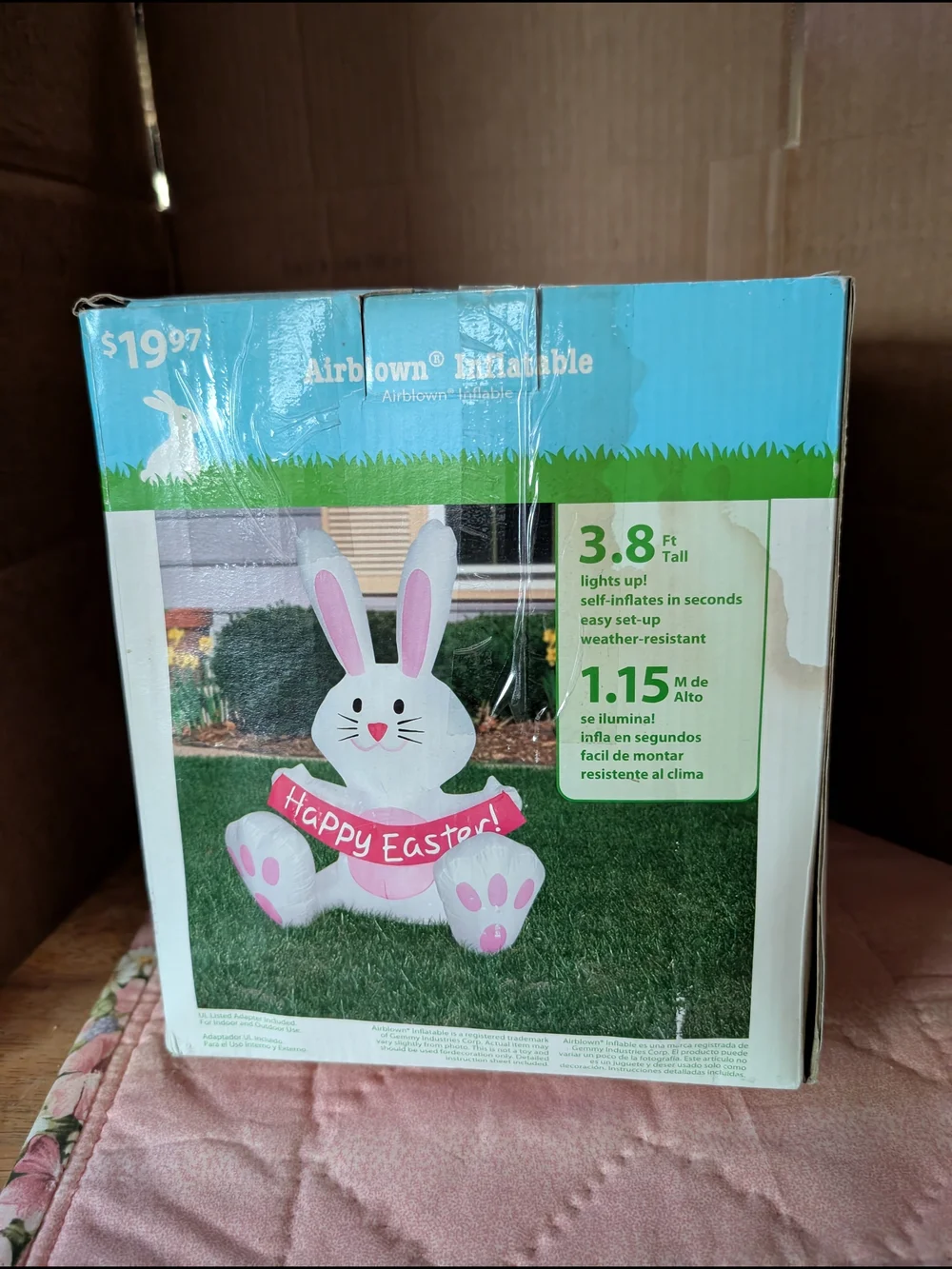 Inflatable White & Pink Easter Bunny Lawn Decoration